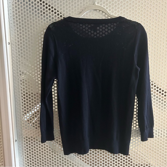 J Crew Merino Wool Crew Neck Sweater with Eyelet Lace Detail Size Small in Navy - Picture 4 of 7